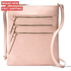PU Leather Crossbody Bag with Multi Pocket Adjustable Strap Top Zip